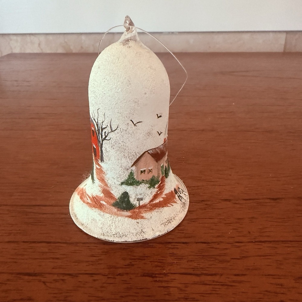 Hand Painted Winter Wonderland‎ Bell Christmas Ornament Glass Cottage